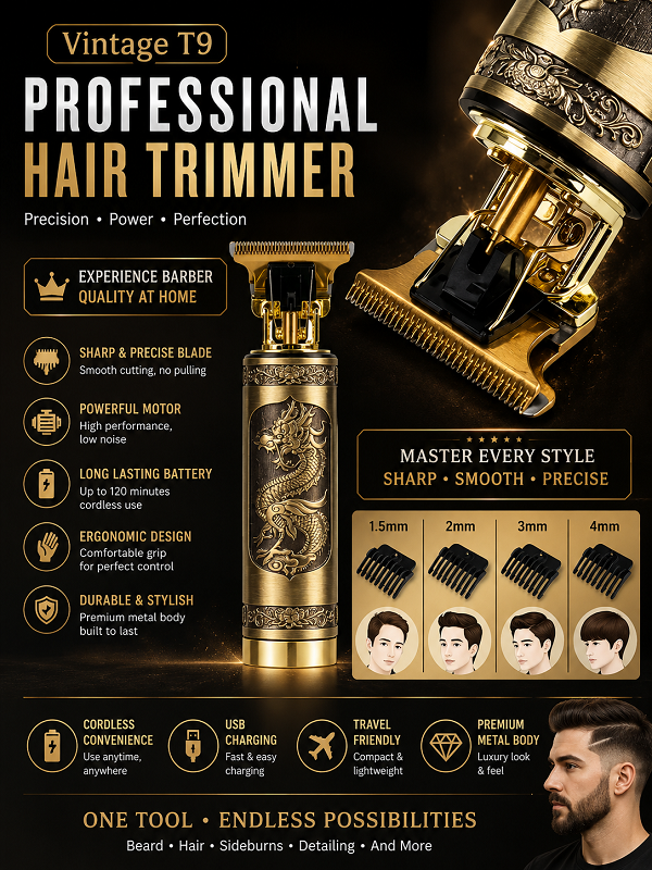 Professional T9 Trimmer Vintage T-Shaped Blade Hair Clippers for Men
